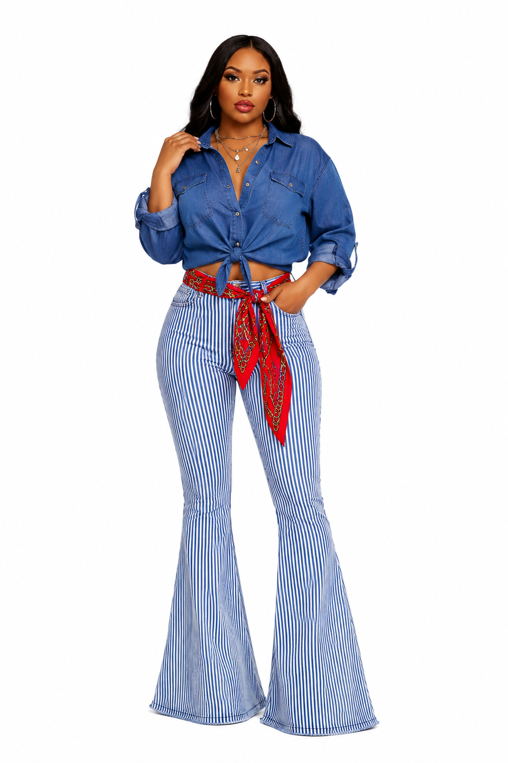 Her Statement Jeans, Pin Stripe Bell Bottoms