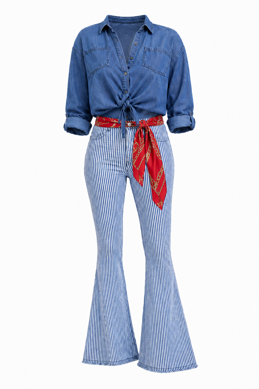 Her Statement Jeans, Pin Stripe Bell Bottoms